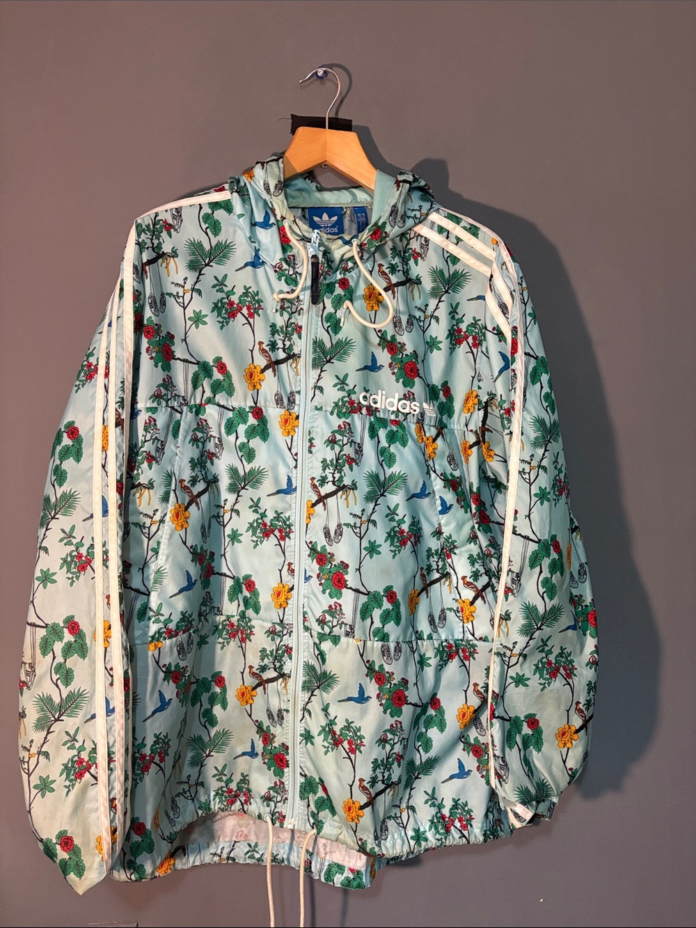 adidas Floral Light Blue Zip Hoodie Windbreaker